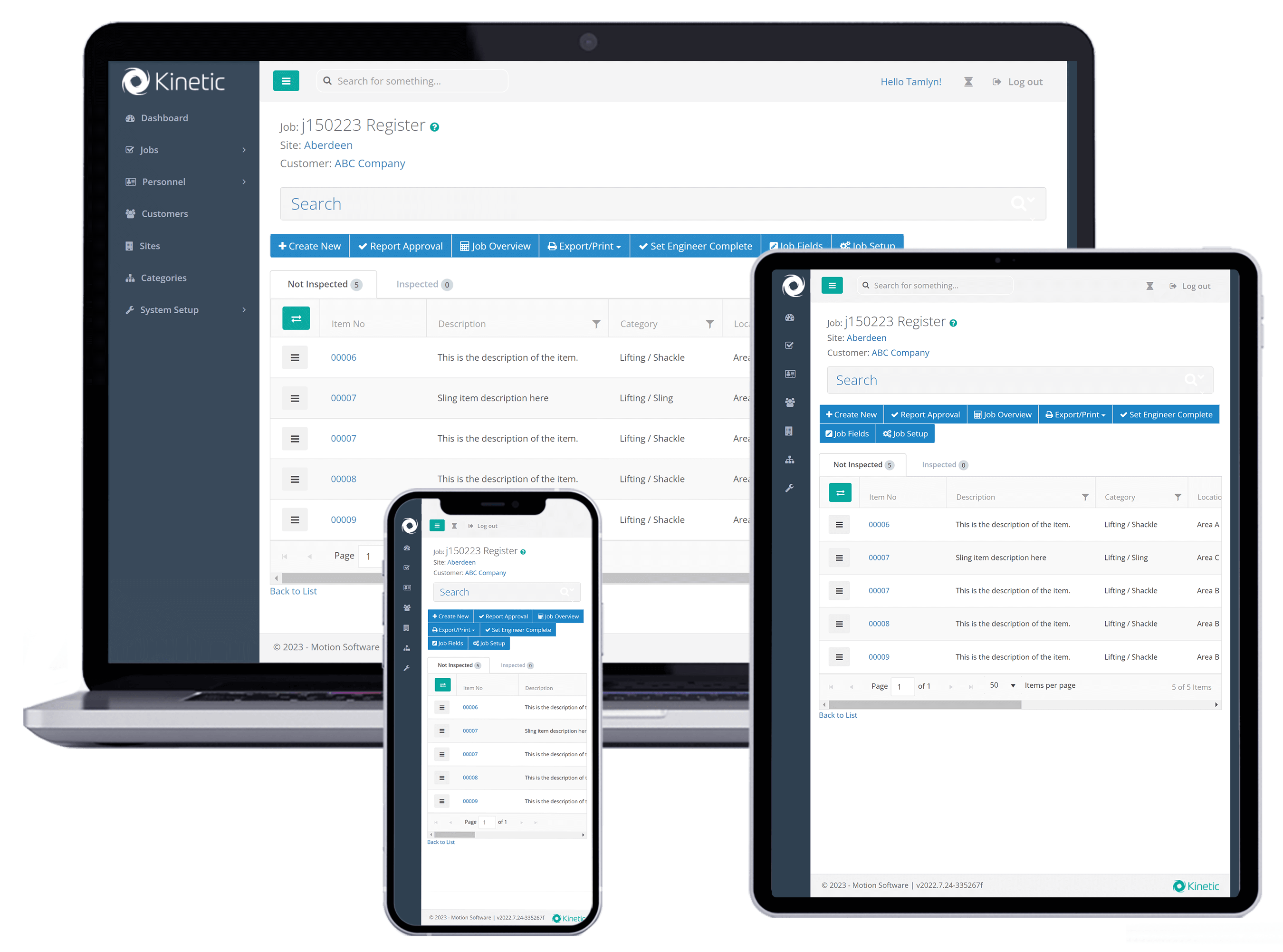 Inspection software shown on multiple devices