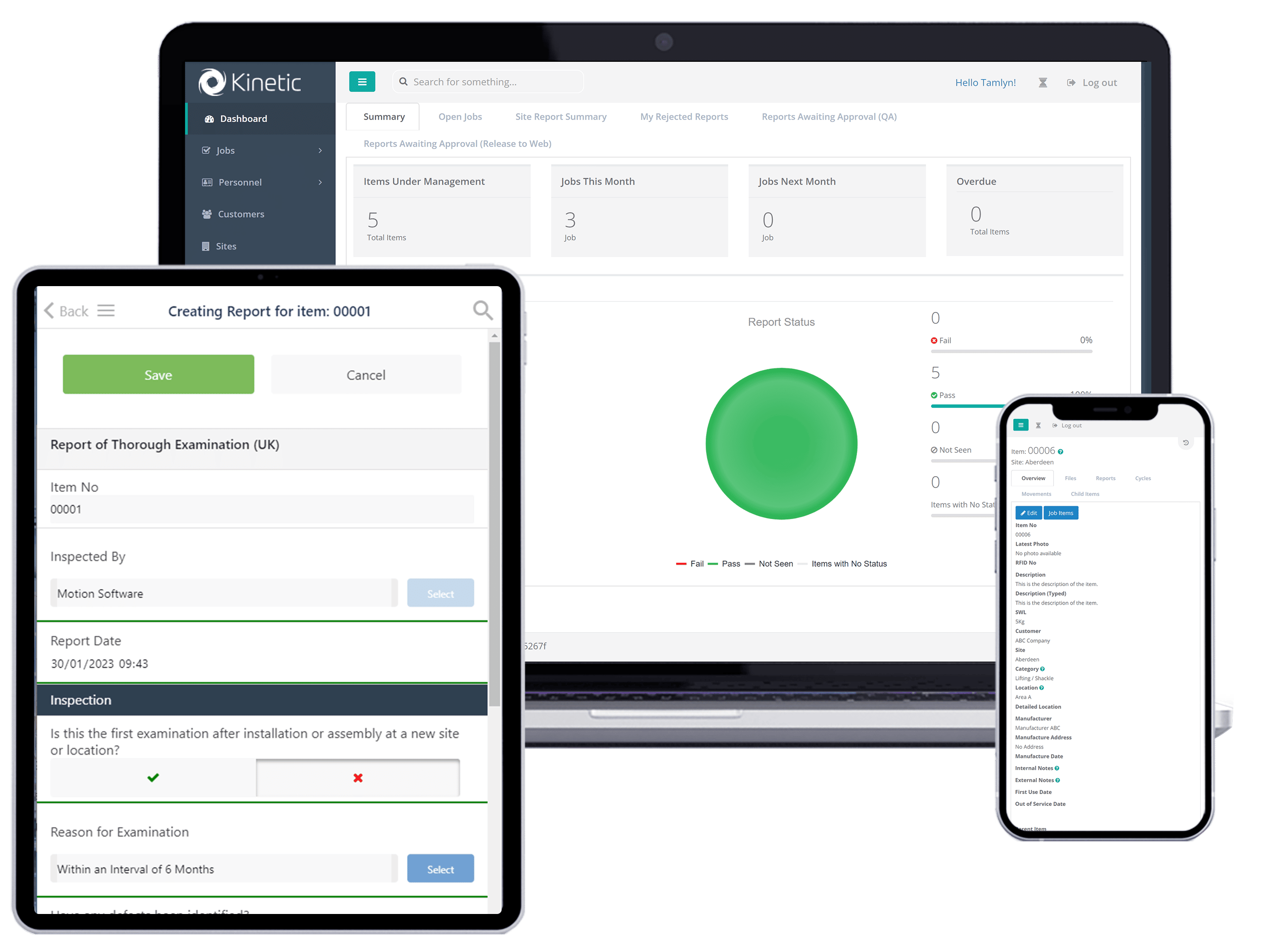 Inspection software shown on multiple devices